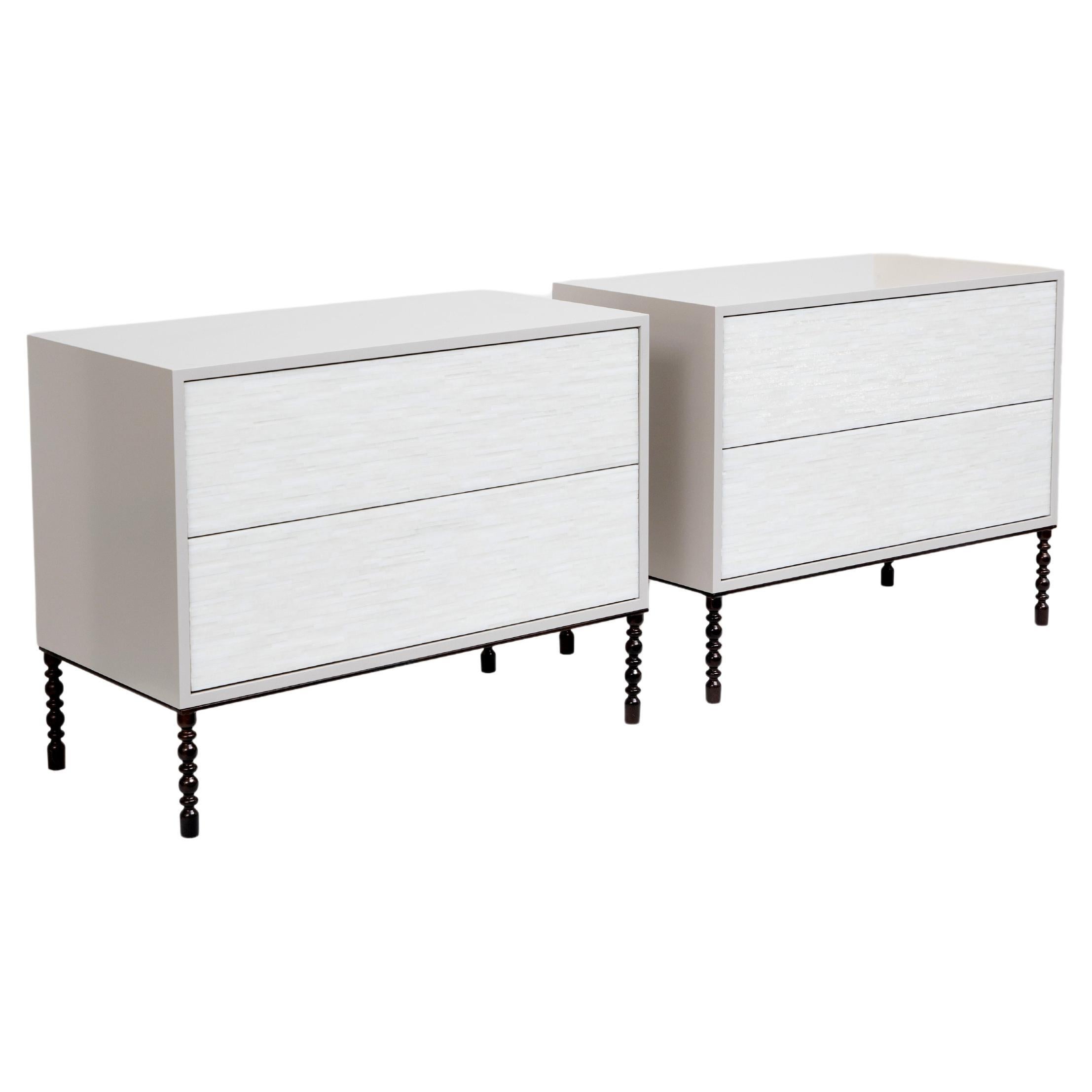 Modern 2-Drawer Glass Mosaic Nightstands With Metal base by Ercole Home