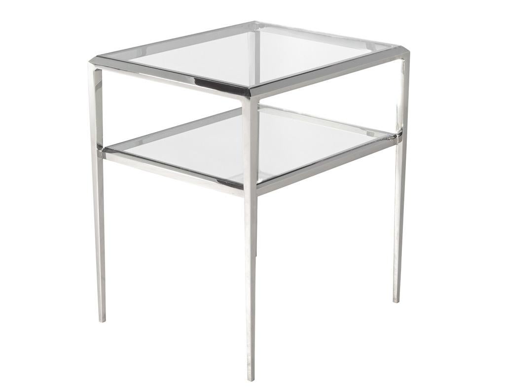 Table d'appoint moderne à 2 niveaux en acier inoxydable en vente 3