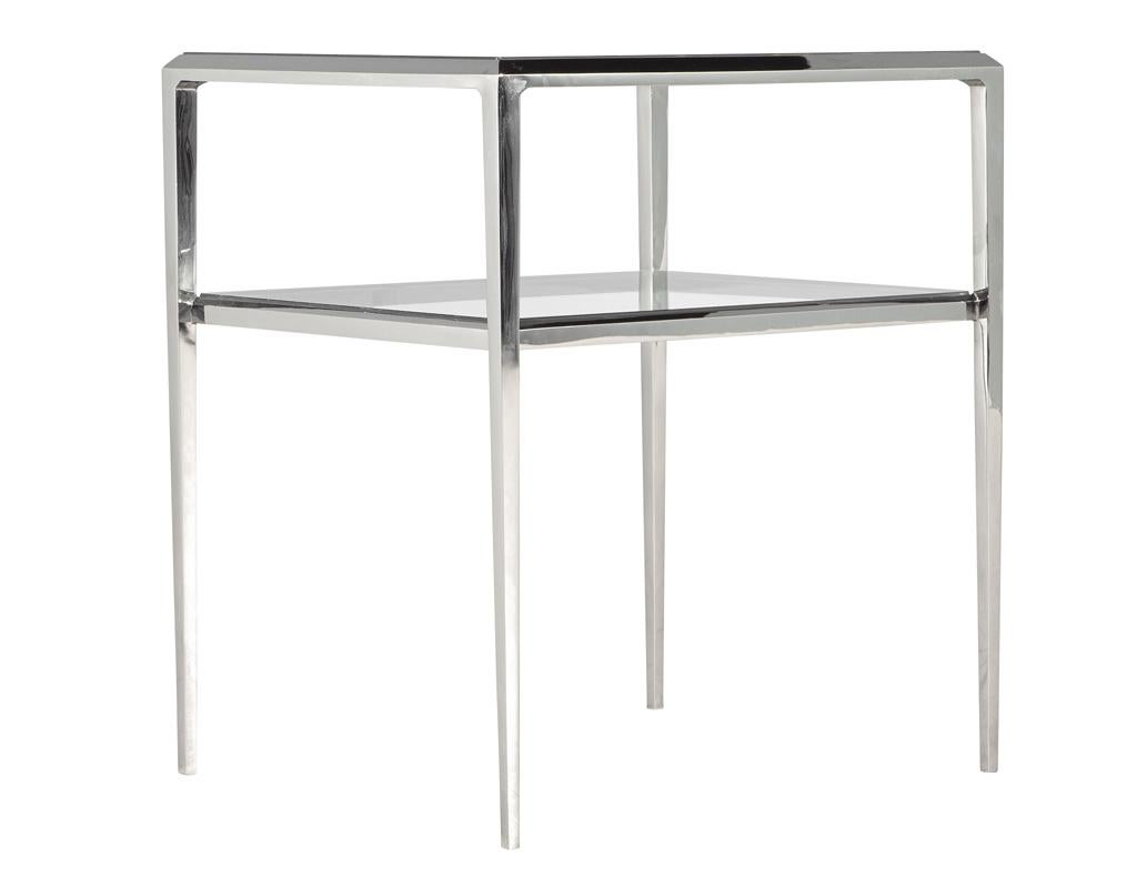 XXIe siècle et contemporain Table d'appoint moderne à 2 niveaux en acier inoxydable en vente