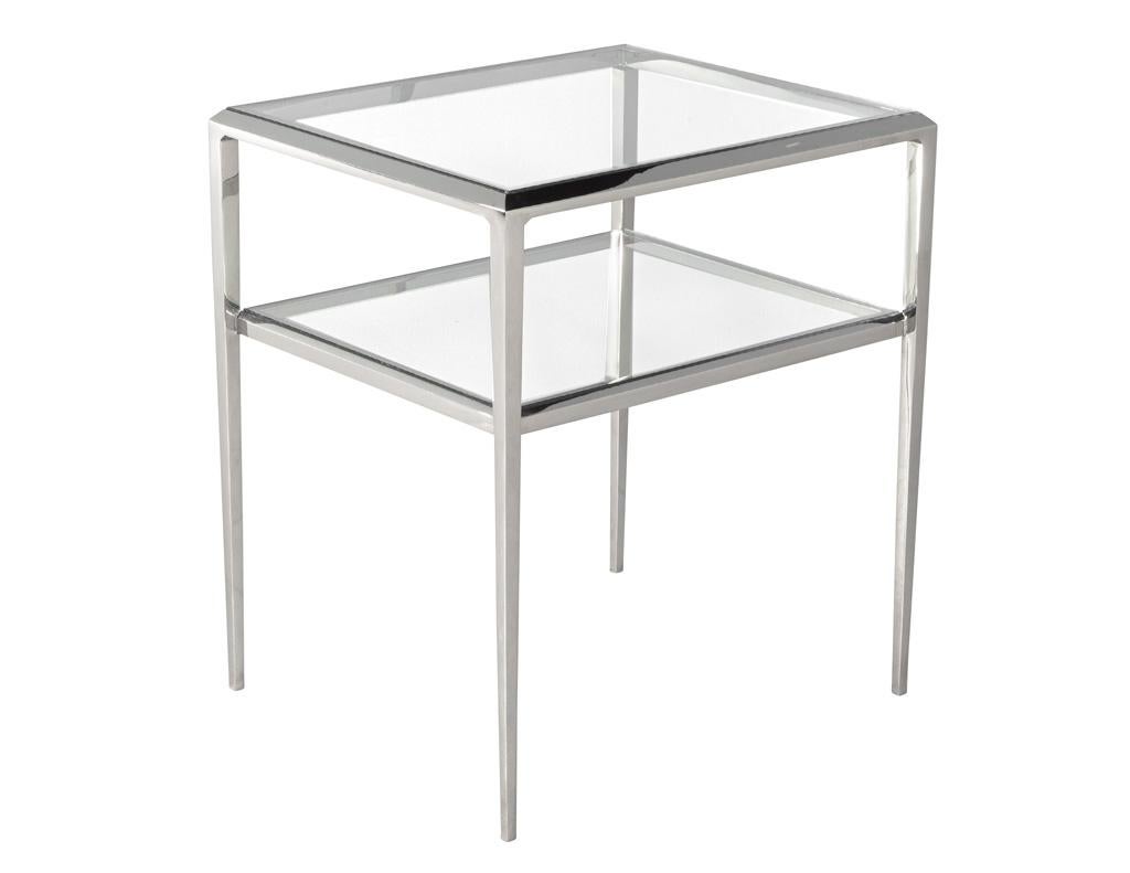 Table d'appoint moderne à 2 niveaux en acier inoxydable en vente 2