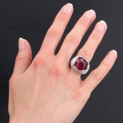 Modern 20 Carat Ruby Diamonds 18 Karat White Gold Domed Ring