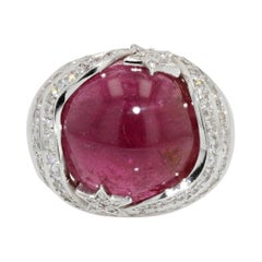 Modern 20 Carat Ruby Diamonds 18 Karat White Gold Domed Ring