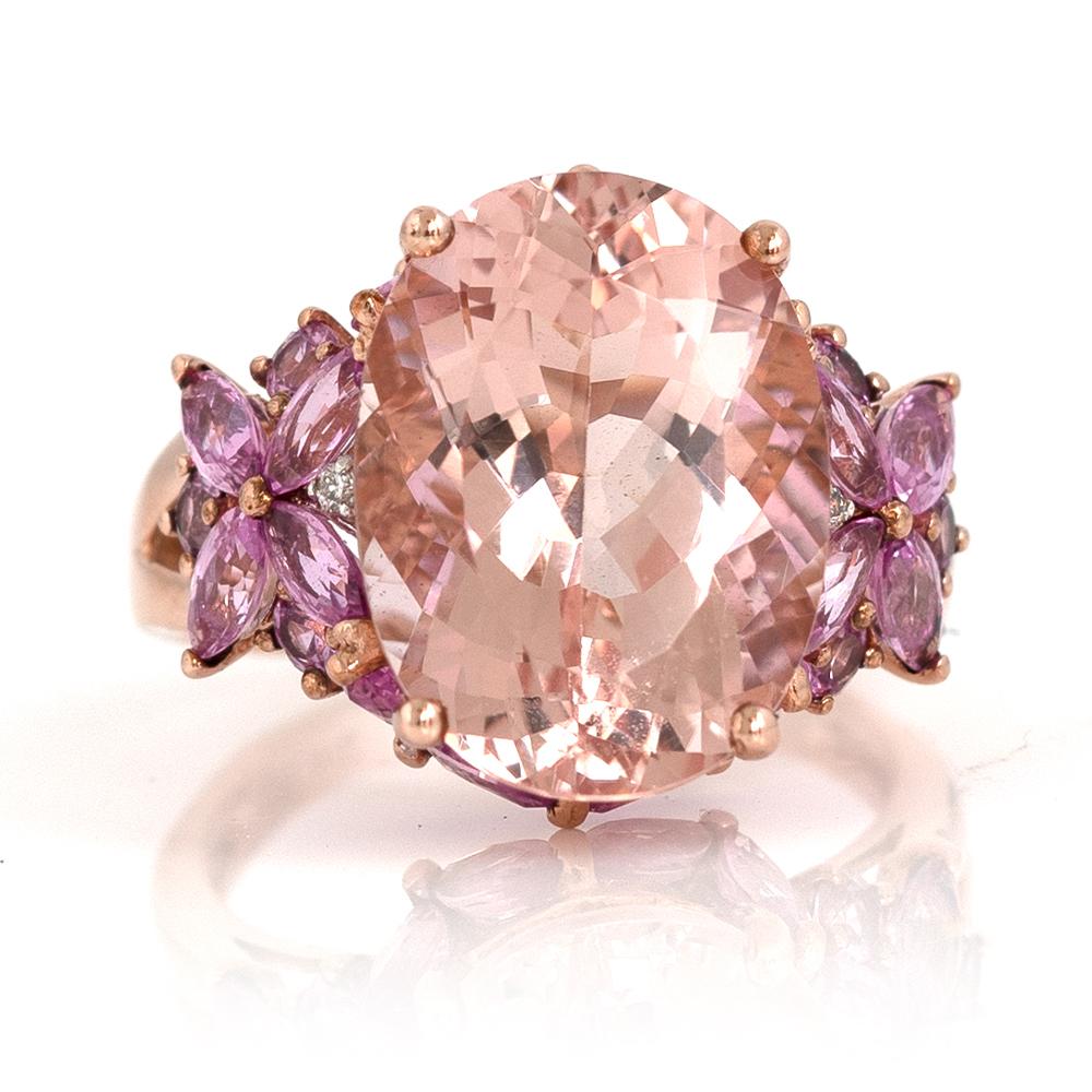 Mixed Cut Modern 2008 Morganite Pink Sapphire Diamond 9 Carat Rose Gold Ring