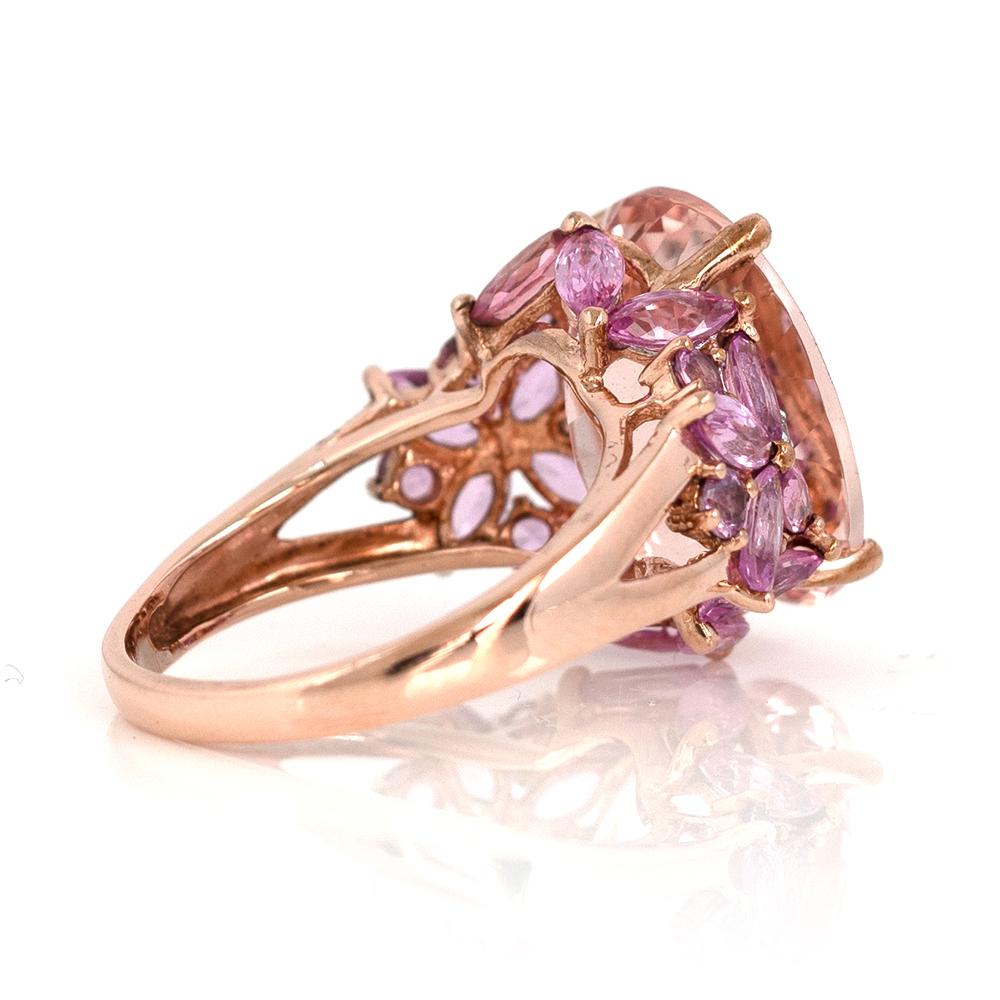 Women's Modern 2008 Morganite Pink Sapphire Diamond 9 Carat Rose Gold Ring