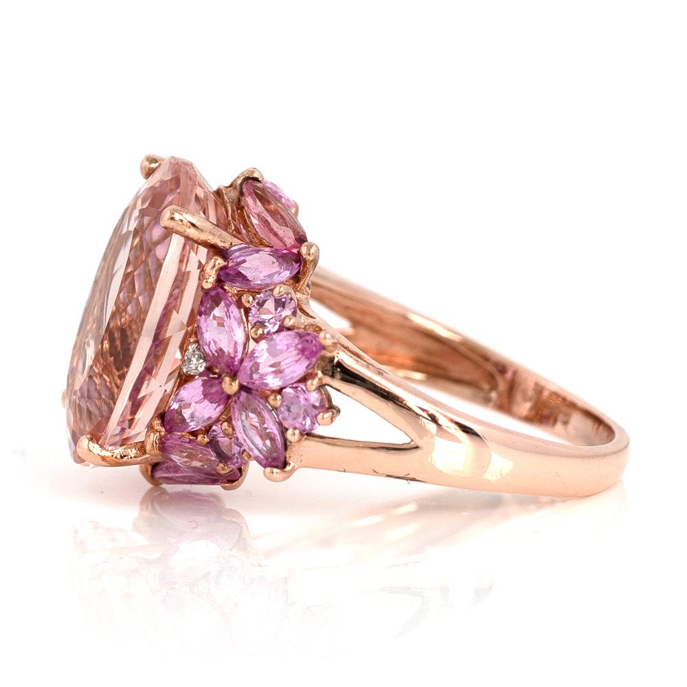 Modern 2008 Morganite Pink Sapphire Diamond 9 Carat Rose Gold Ring 2