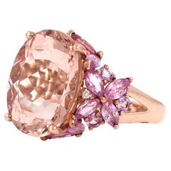Modern 2008 Morganite Pink Sapphire Diamond 9 Carat Rose Gold Ring