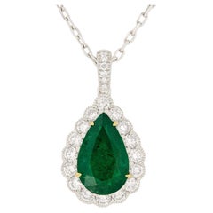 Modern 2.00ct Emerald and Diamond Necklace