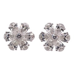 Modern 2.02 Carat Floral Natural Colorless Pear Shape Diamond Gold Earrings