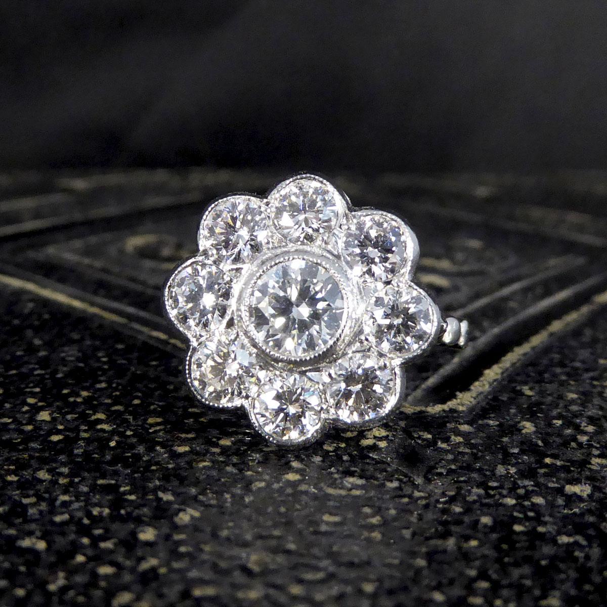Modern 2.02ct Diamond Daisy Cluster Ring Set in Platinum 1