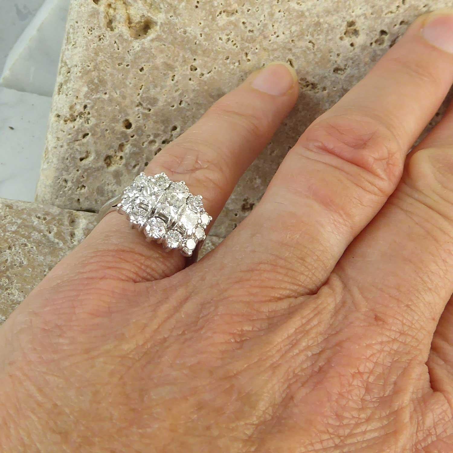 Modern 2.06 Carat Diamond Cluster Ring, Princess Cut and Brilliant Cut 1