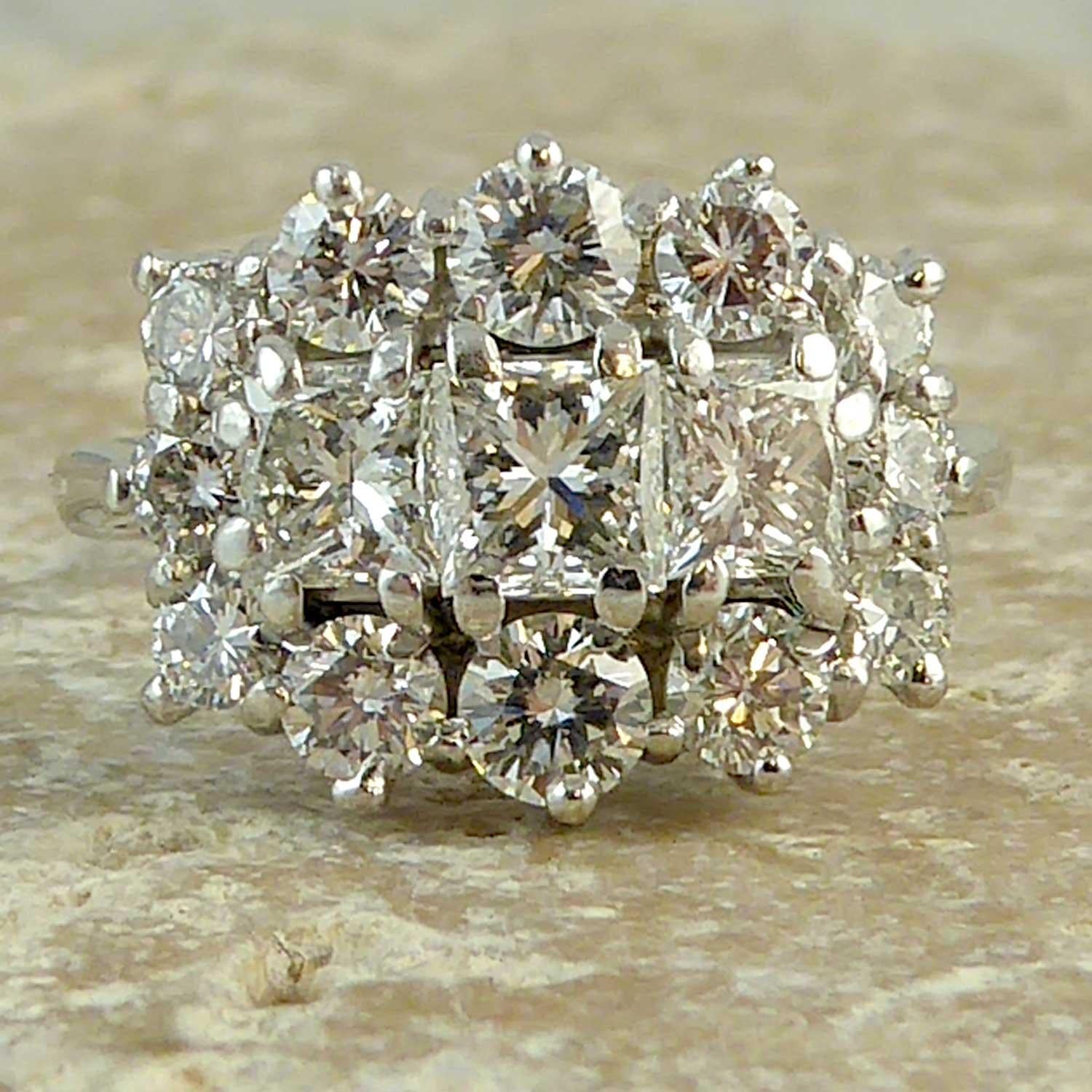 Modern 2.06 Carat Diamond Cluster Ring, Princess Cut and Brilliant Cut 4
