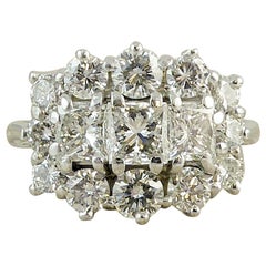 Modern 2.06 Carat Diamond Cluster Ring, Princess Cut and Brilliant Cut
