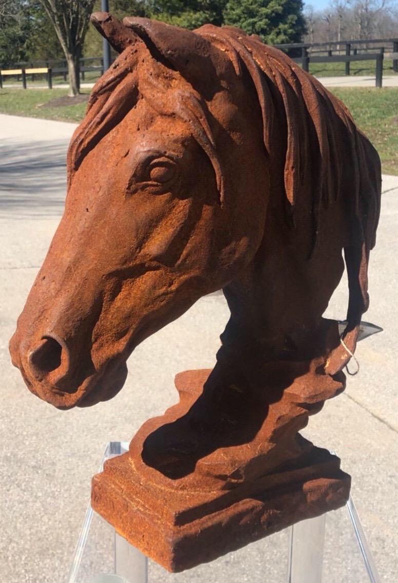 Modern 20th Century Cast Iron Horse Head Sculpture 1
