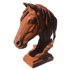 Modern 20th Century Cast Iron Horse Head Sculpture