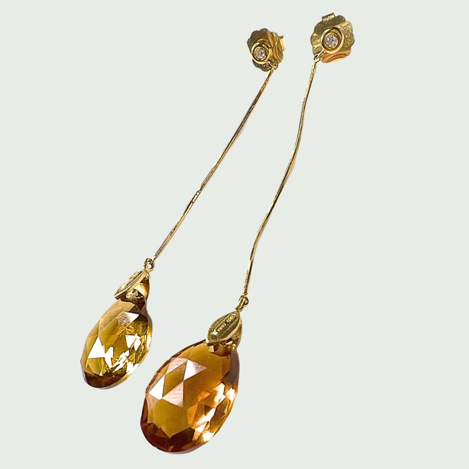 Pear Cut Modern 20th Century Diamond and Citrine Drop Gold Earrings For Sale