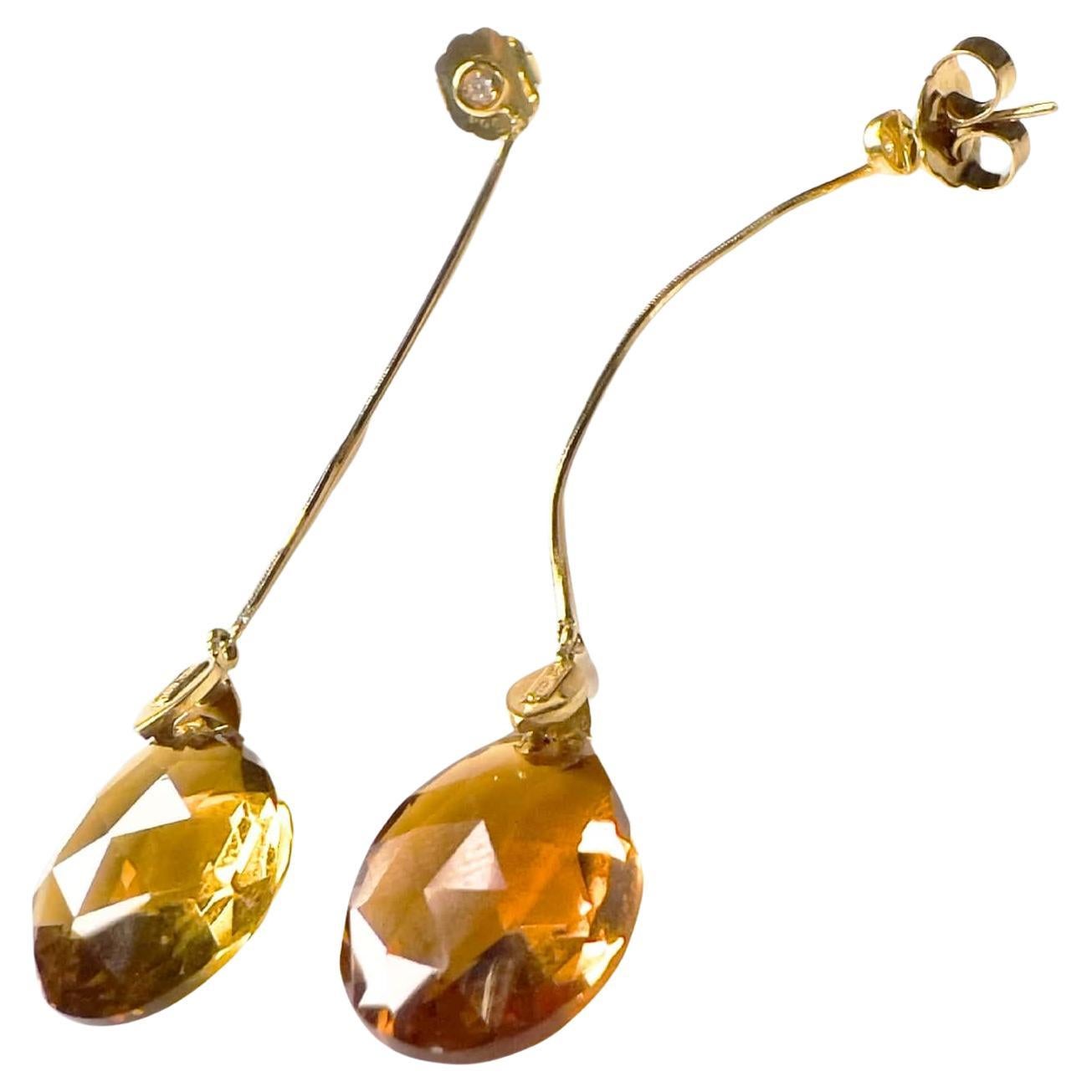 Modern 20th Century Diamond and Citrine Drop Gold Earrings For Sale