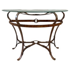 Modern 20th Century Equestrian Style Iron and Glass Console Table