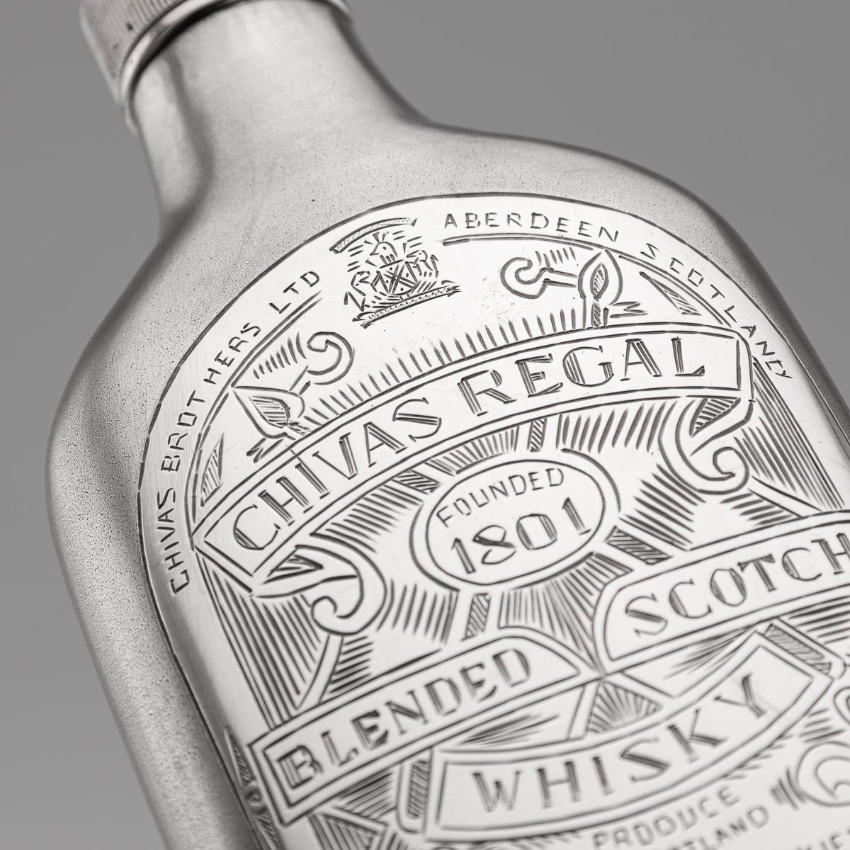 Modern 20th Century Novelty Solid Silver Chivas Regal Whisky Bottle For Sale 7