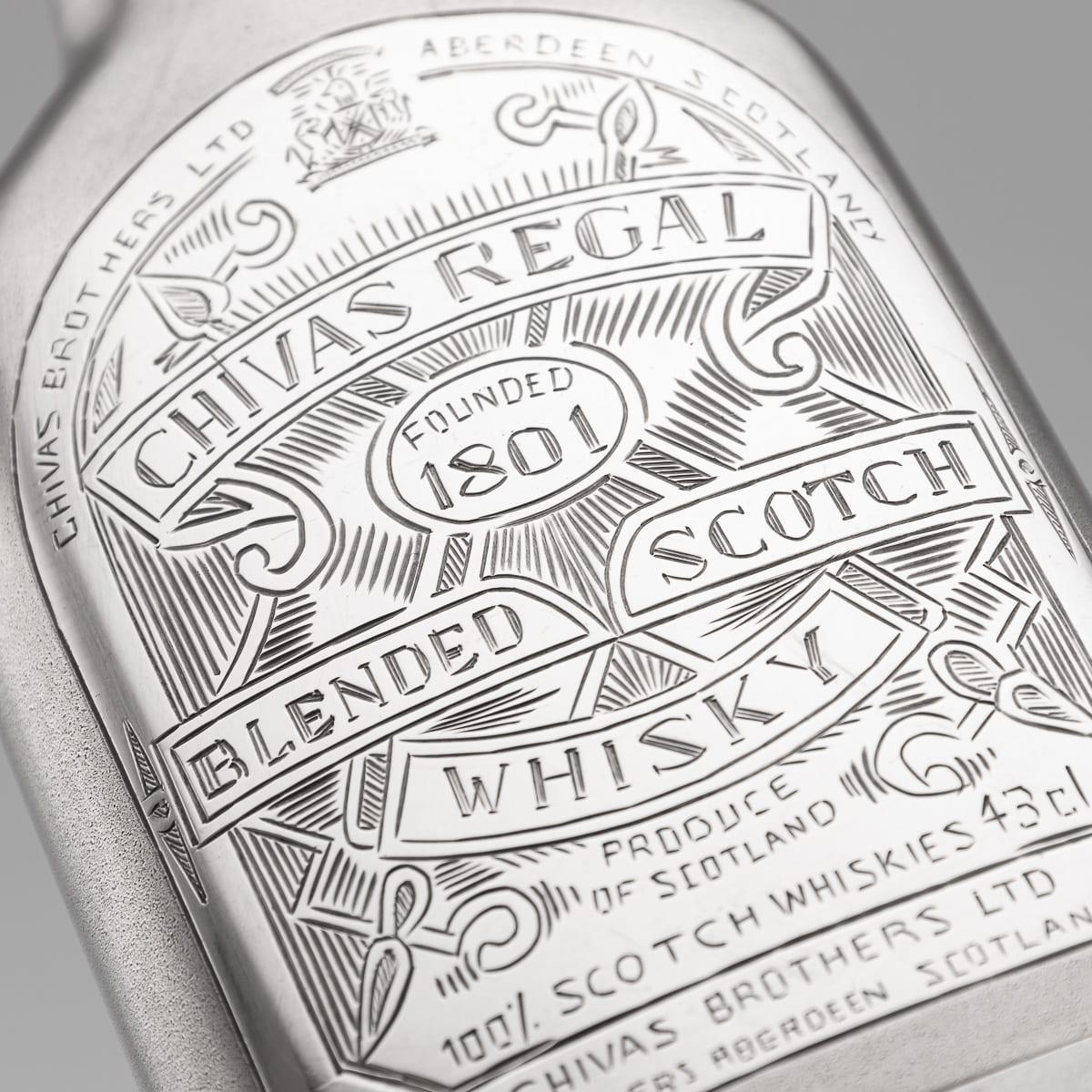 Modern 20th Century Novelty Solid Silver Chivas Regal Whisky Bottle For Sale 8