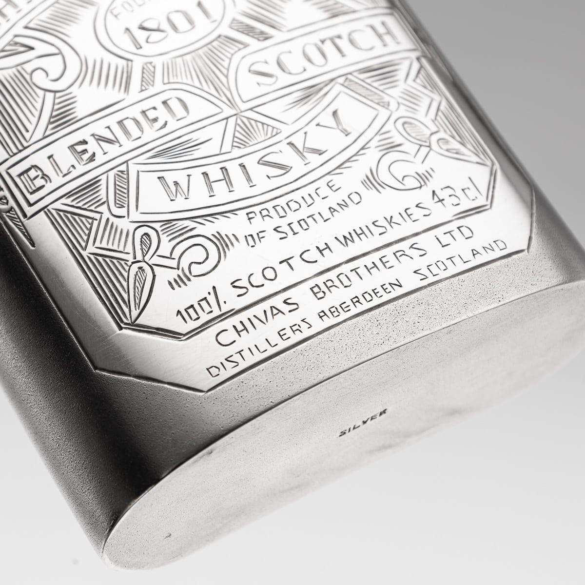 Modern 20th Century Novelty Solid Silver Chivas Regal Whisky Bottle For Sale 11