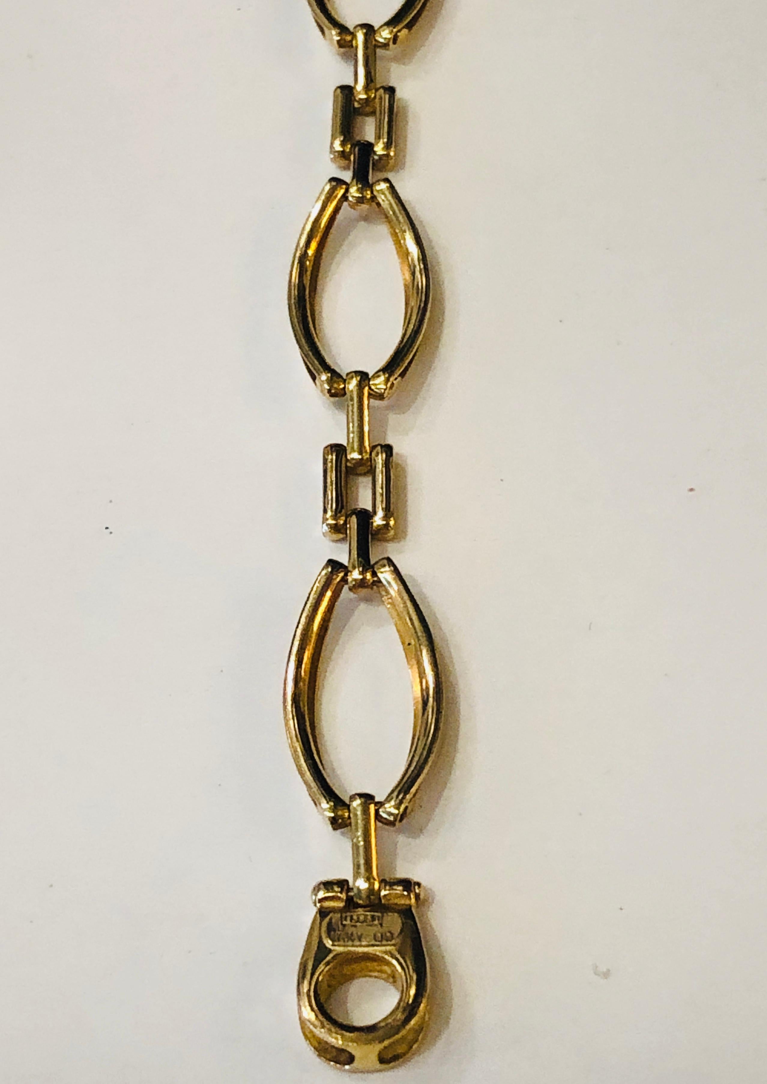 Gold Classic Stamped Italian 14-Karat Horse Bit Chain Link Bracelet with Claw Clasp For Sale