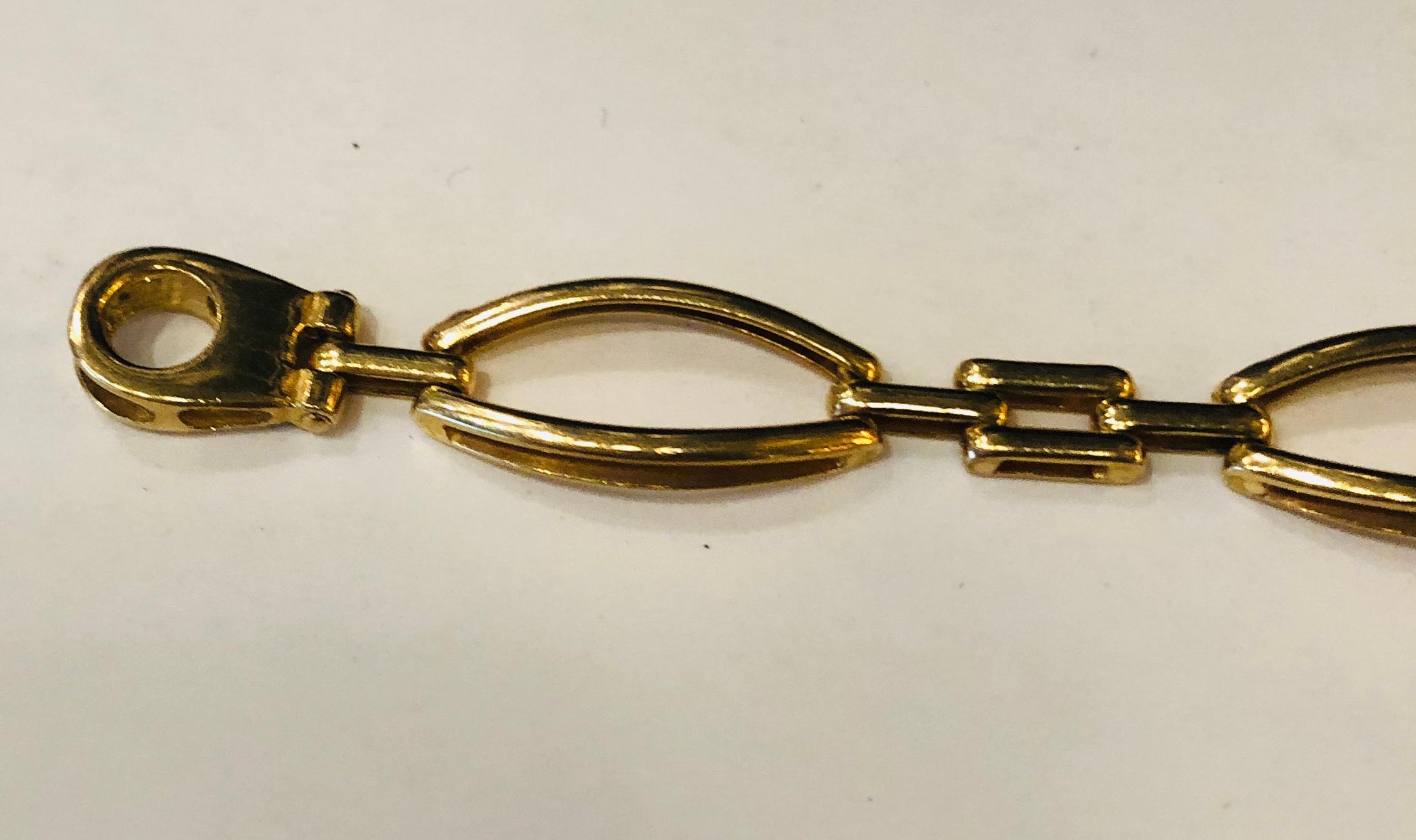 Classic Stamped Italian 14-Karat Horse Bit Chain Link Bracelet with Claw Clasp For Sale 1