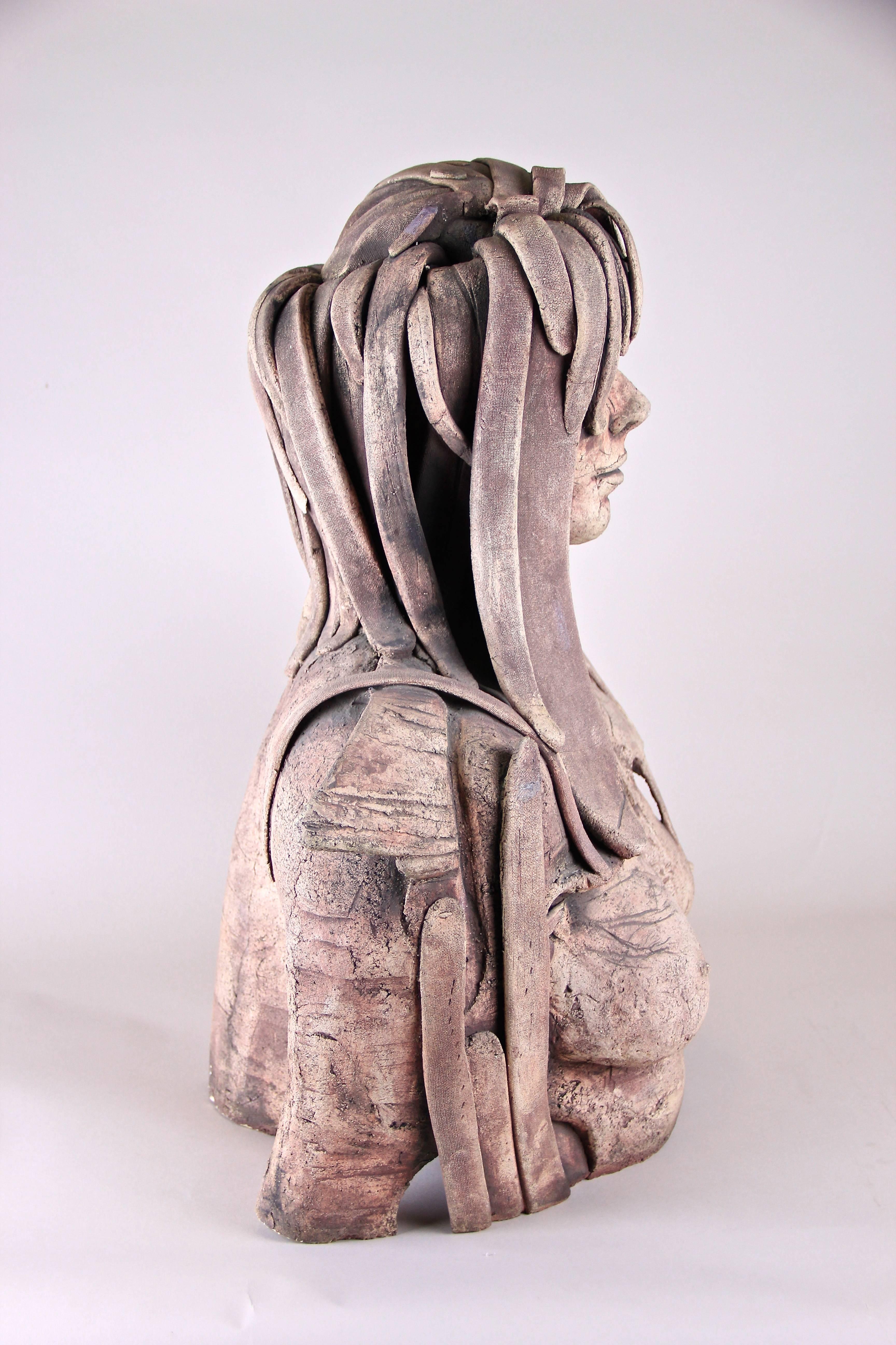 Modern 20th Century Terracotta Sculpture/ Bust Signed B. Vandenberghe, Belgium For Sale 1