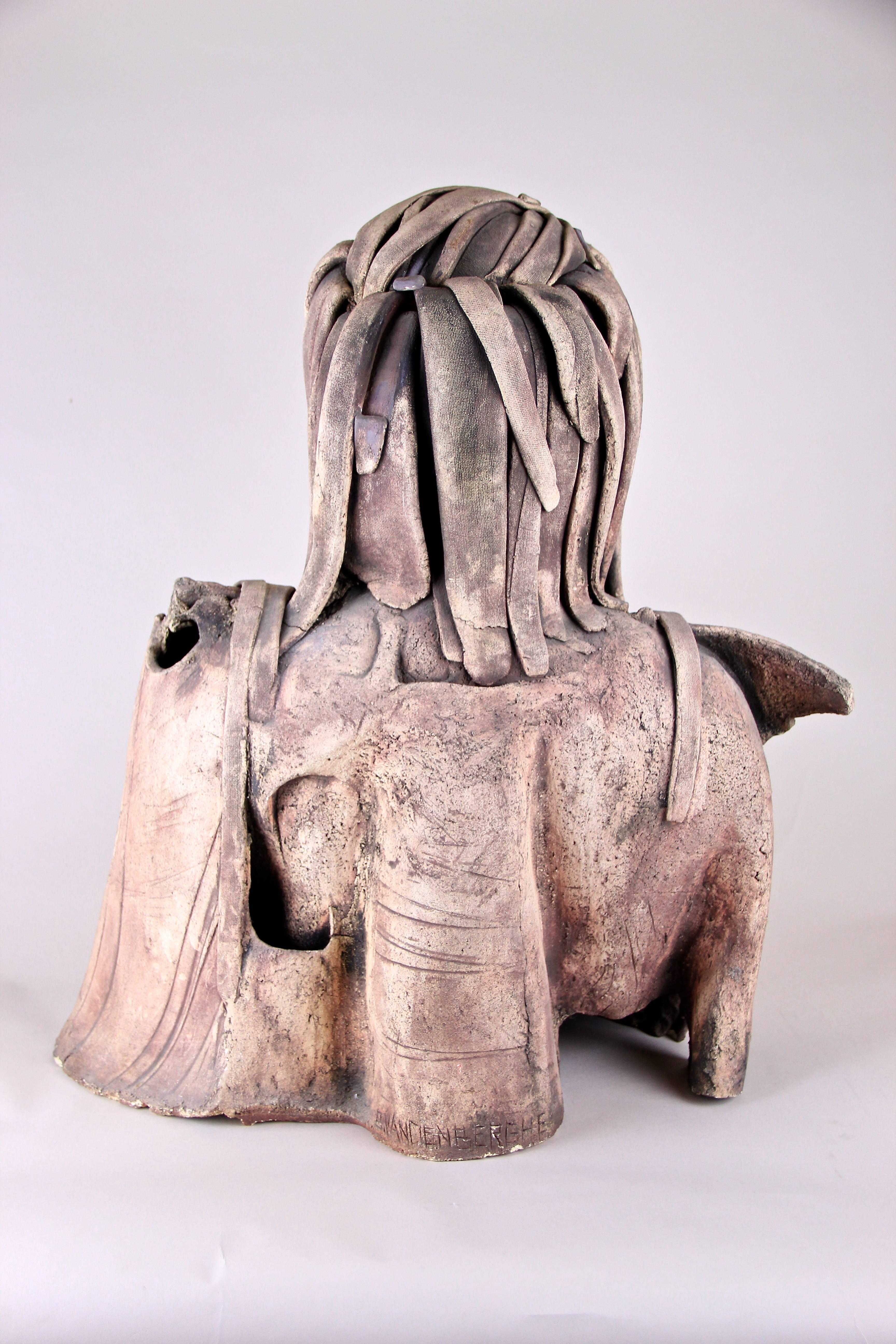 Modern 20th Century Terracotta Sculpture/ Bust Signed B. Vandenberghe, Belgium For Sale 3