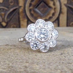 Modern 2.10 Carat Total Diamond Daisy Cluster Ring Set in Platinum