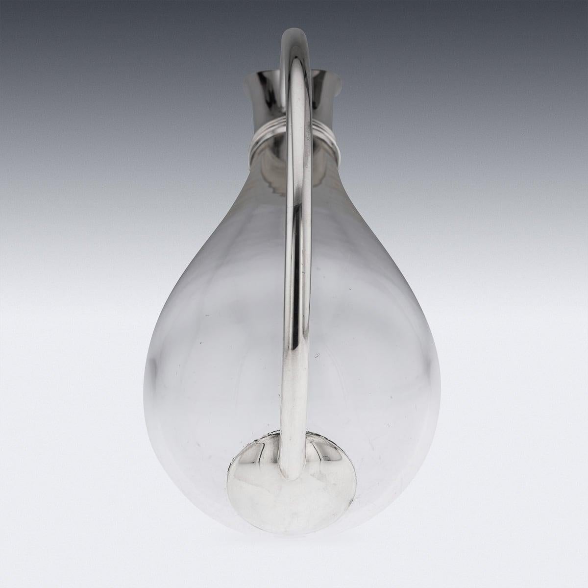 Modern 21st Century British Solid Silver Mounted Glass Wine Jug, Asprey c.2004 In Good Condition For Sale In Royal Tunbridge Wells, Kent