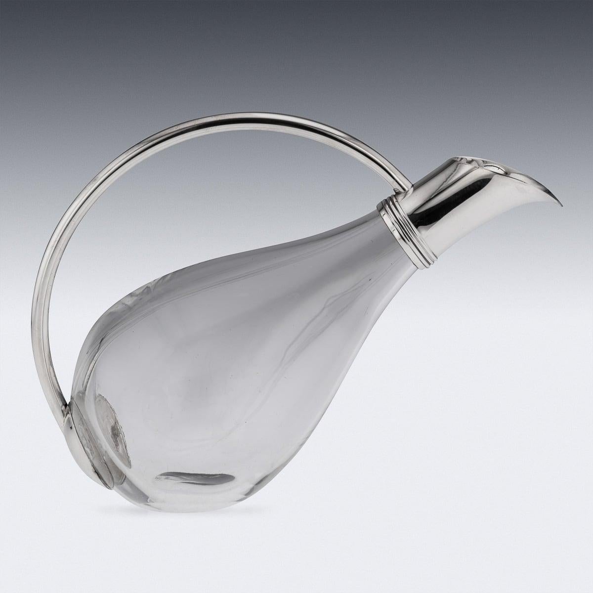 Contemporary Modern 21st Century British Solid Silver Mounted Glass Wine Jug, Asprey c.2004 For Sale