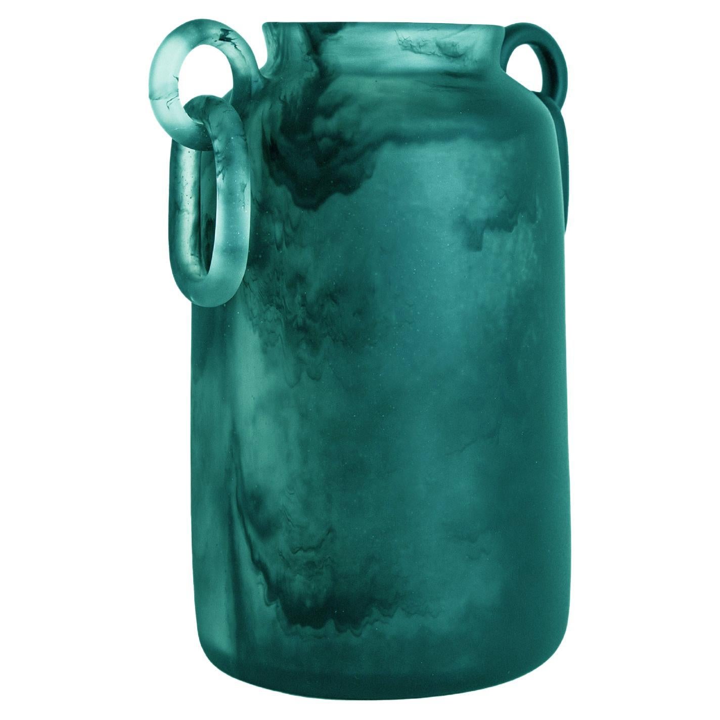 Modern 21st Century "Emerald Green Smoke High Mitla" Resin Vase from Mexico For Sale
