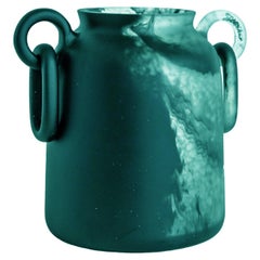 Modern 21st Century "Emerald Green Smoke Low Mitla" Resin Vase from Mexico