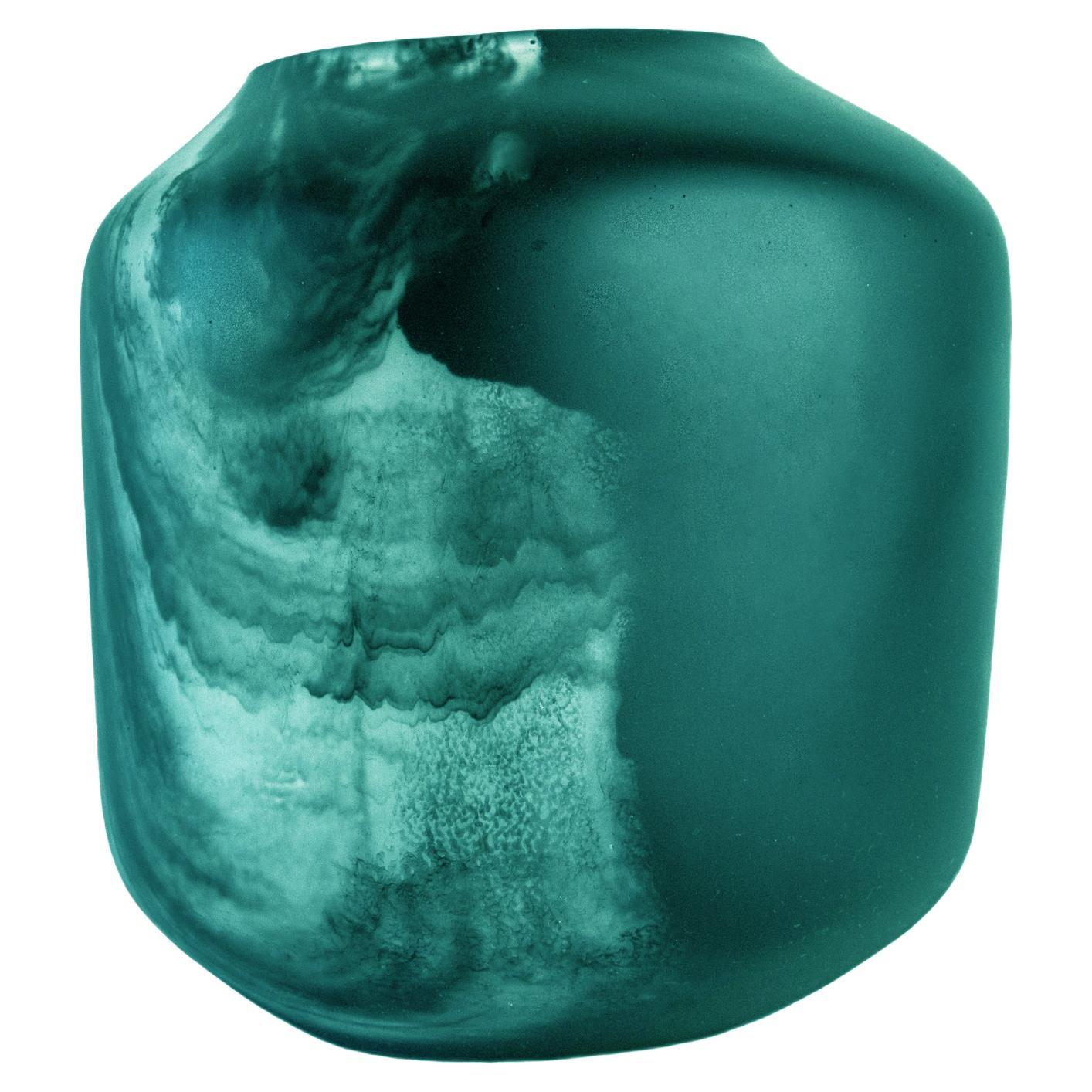 Modern 21st Century "Emerald Green Smoke Low Tara" Resin Vase from Mexico For Sale