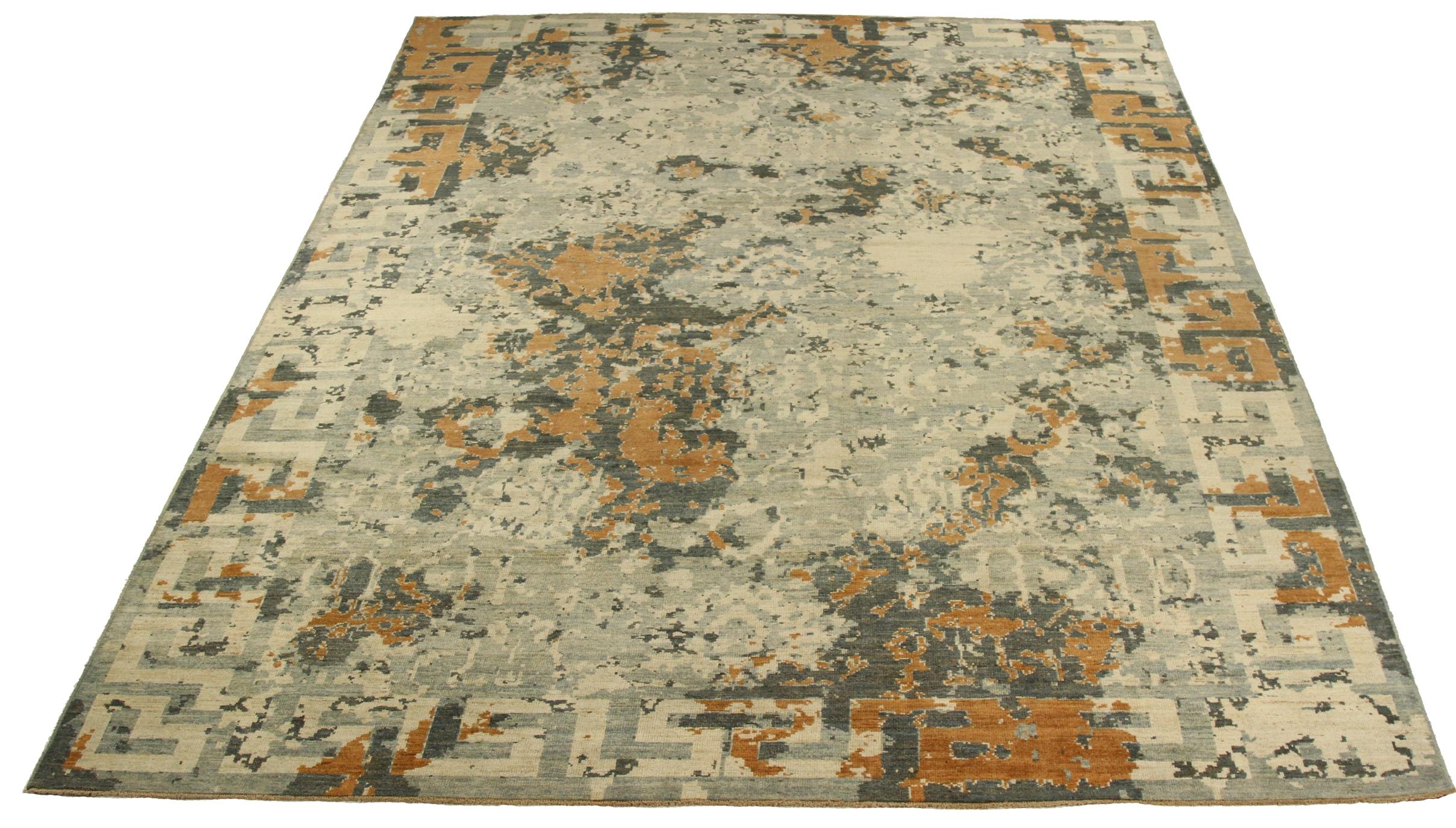 Modern hand-woven Persian area rug made from fine wool and all-natural vegetable dyes that are safe for people and pets. This beautiful piece features a rich field of floral details in various colors which is the traditional weaving design of