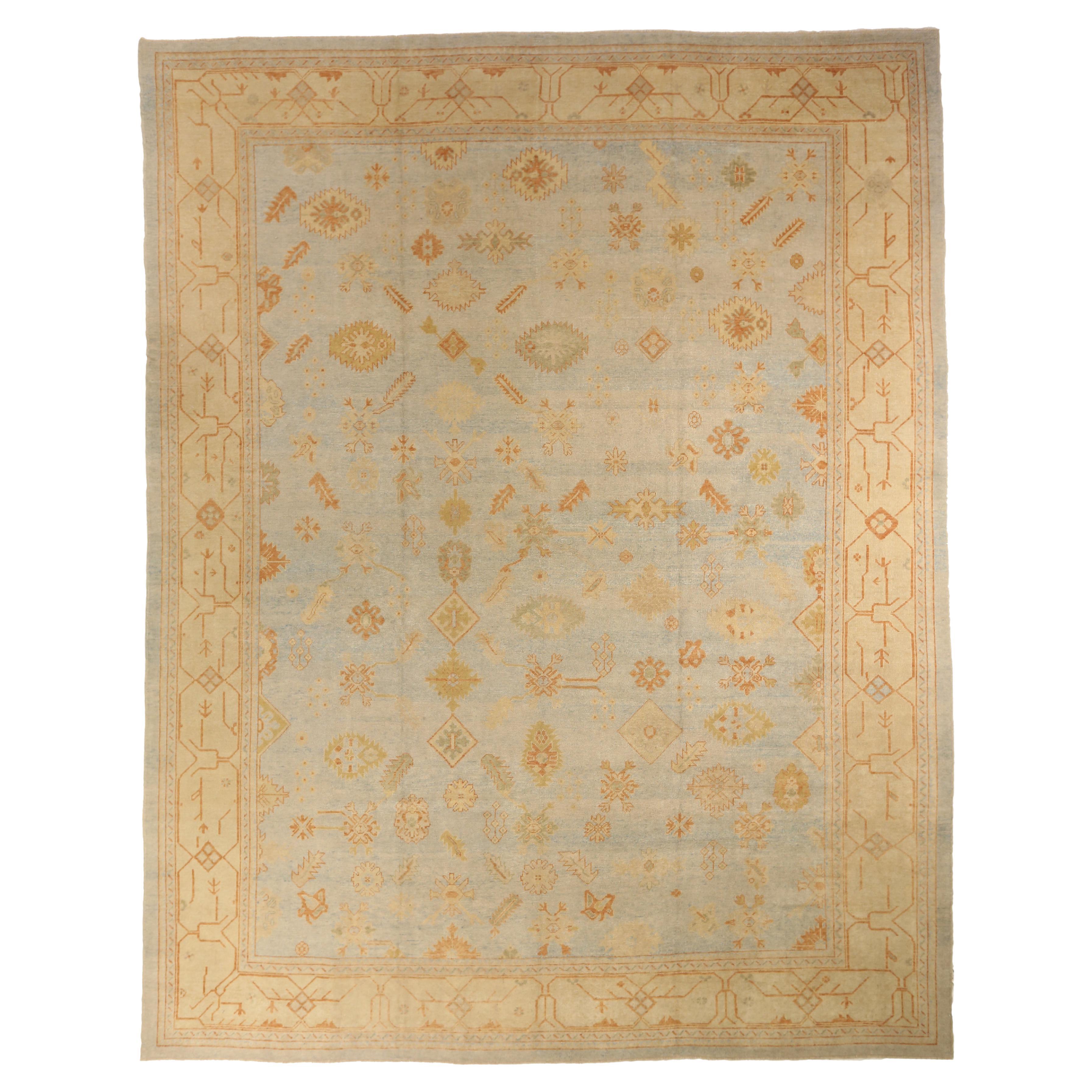 Modern 21st-Century Handwoven Turkish Rug Oushak Design For Sale