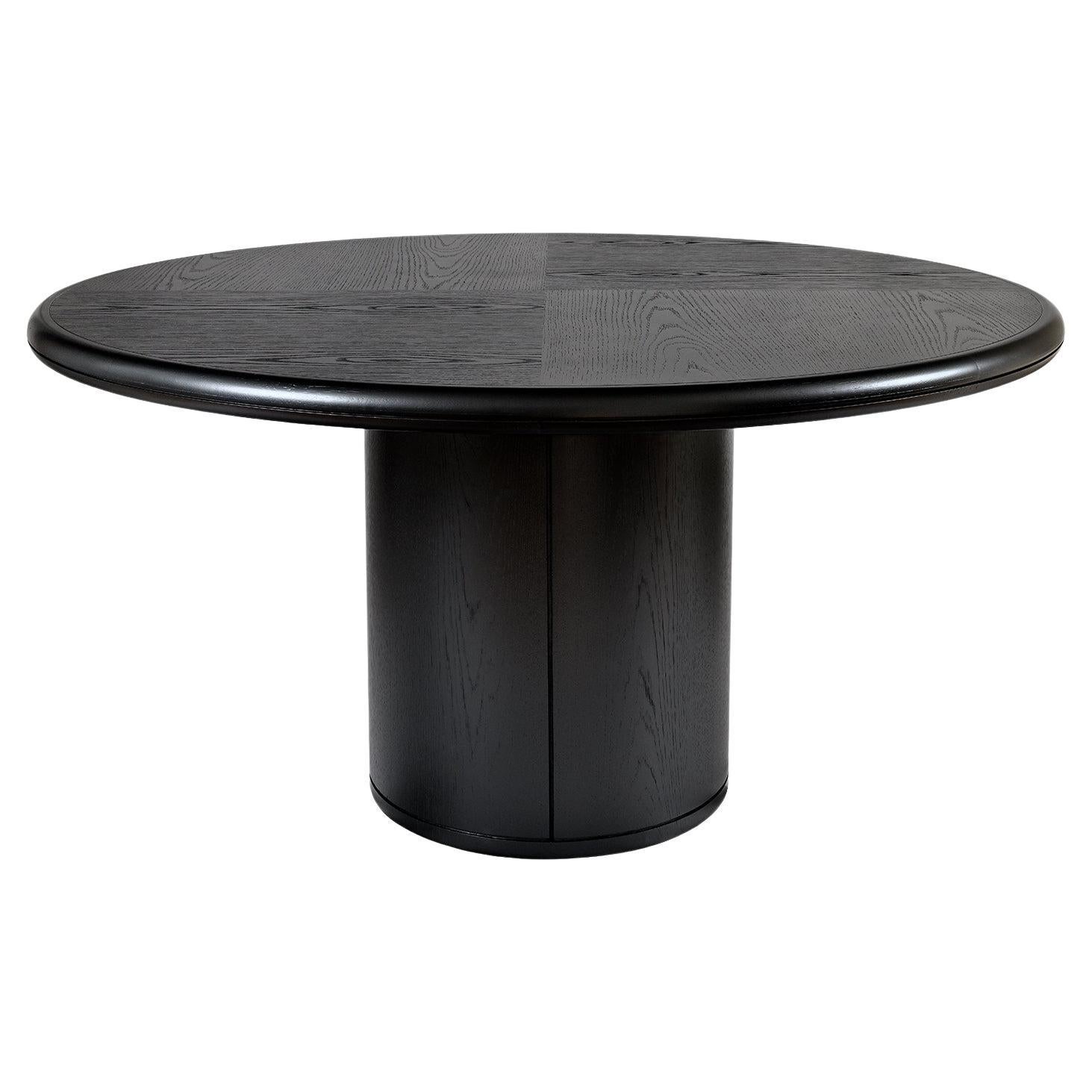 Table de salle à manger moderne du 21e siècle, chêne, bois, ronde, noire, Moon