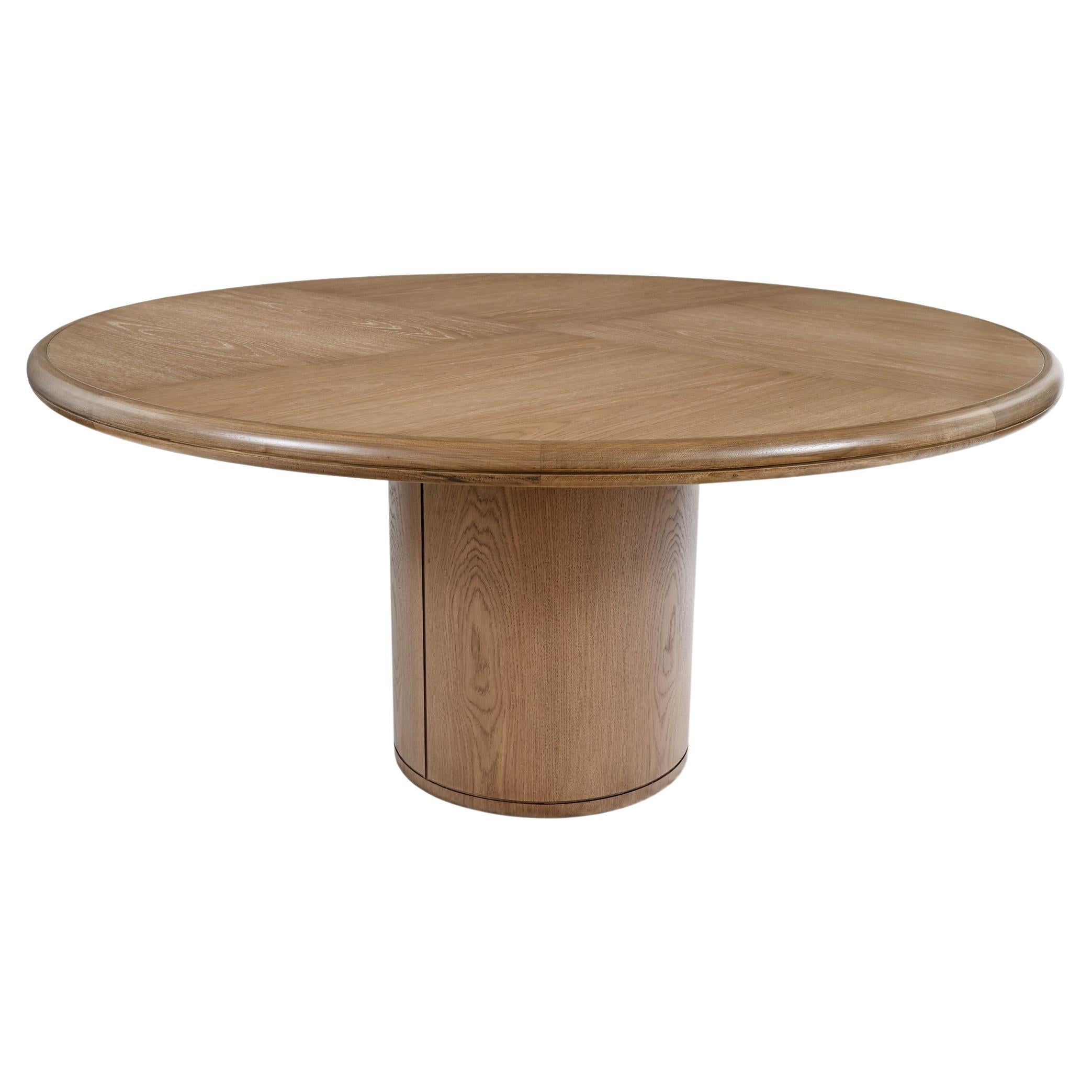 Table de salle à manger moderne en chêne, bois, ronde, naturelle, Moon, XXIe siècle en vente