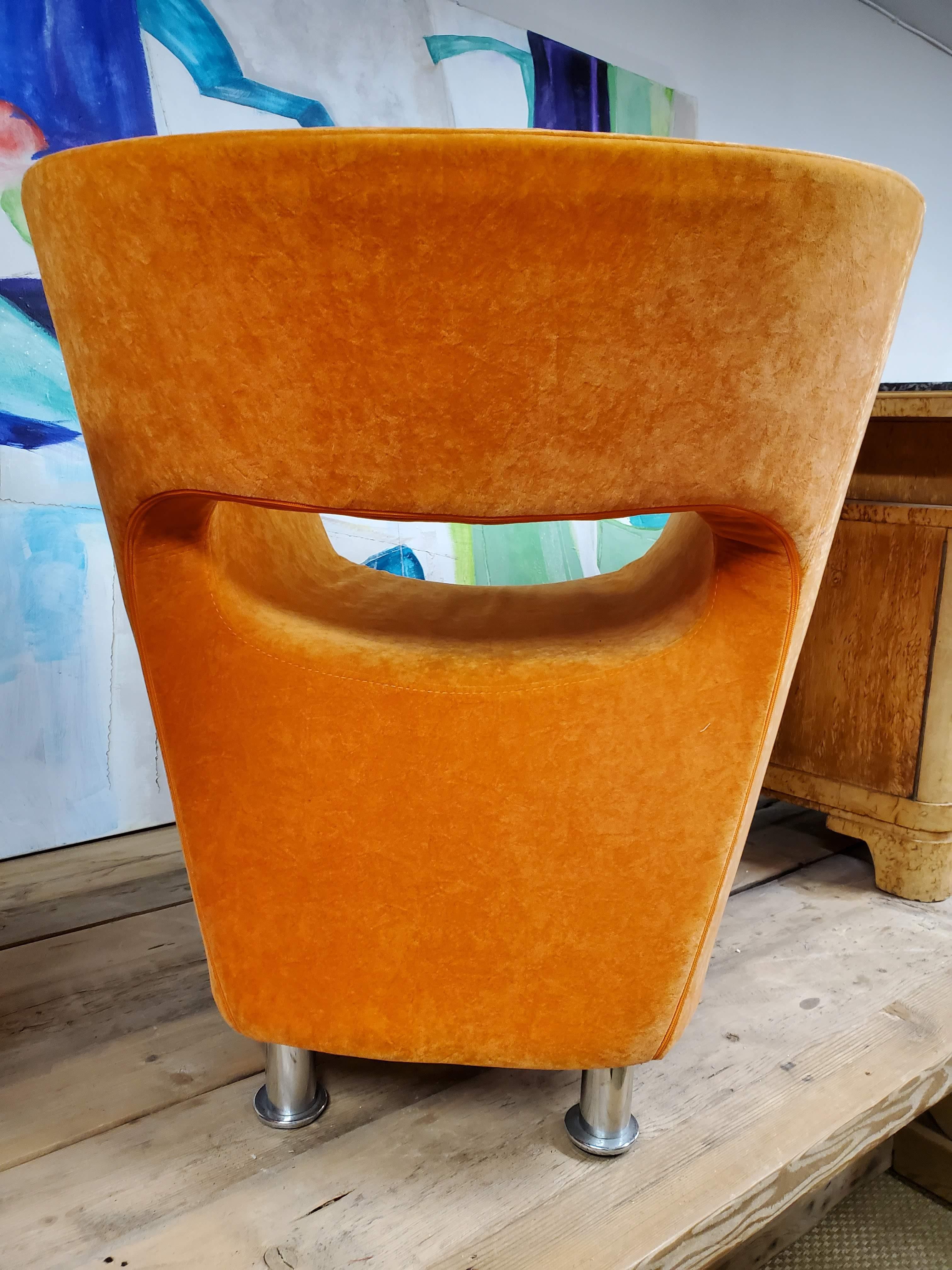 Pair of Orange Barrel Tube Salazar Lounge Club Chairs 2