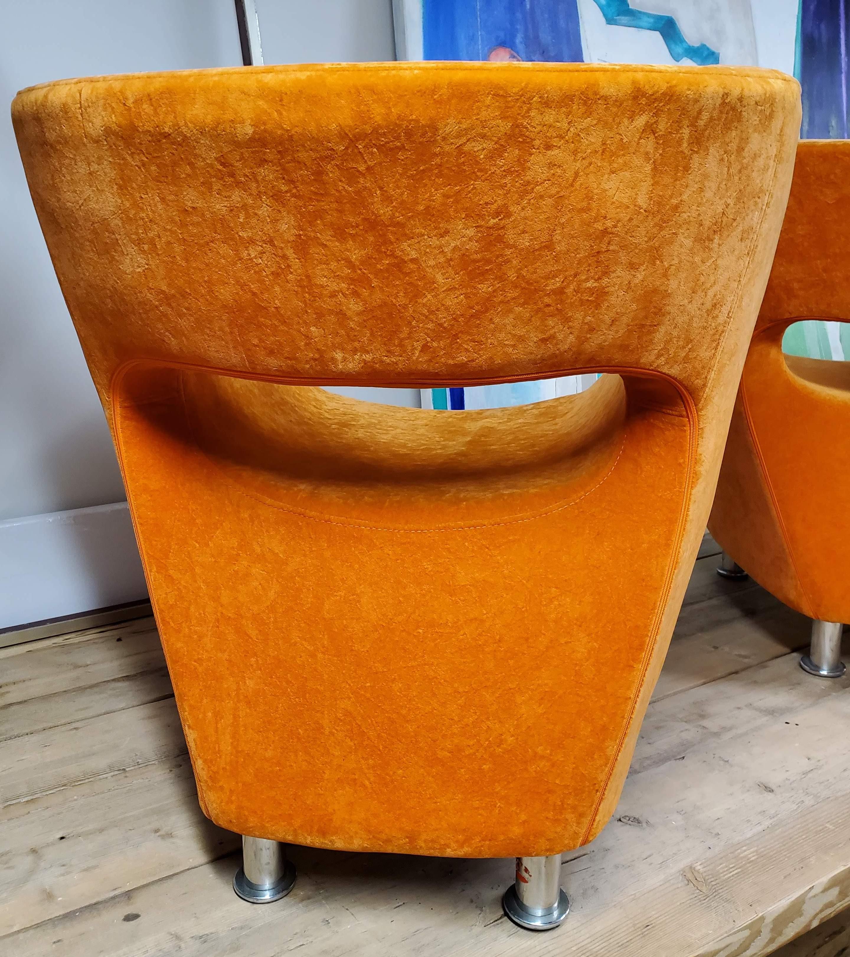 Pair of Orange Barrel Tube Salazar Lounge Club Chairs 4