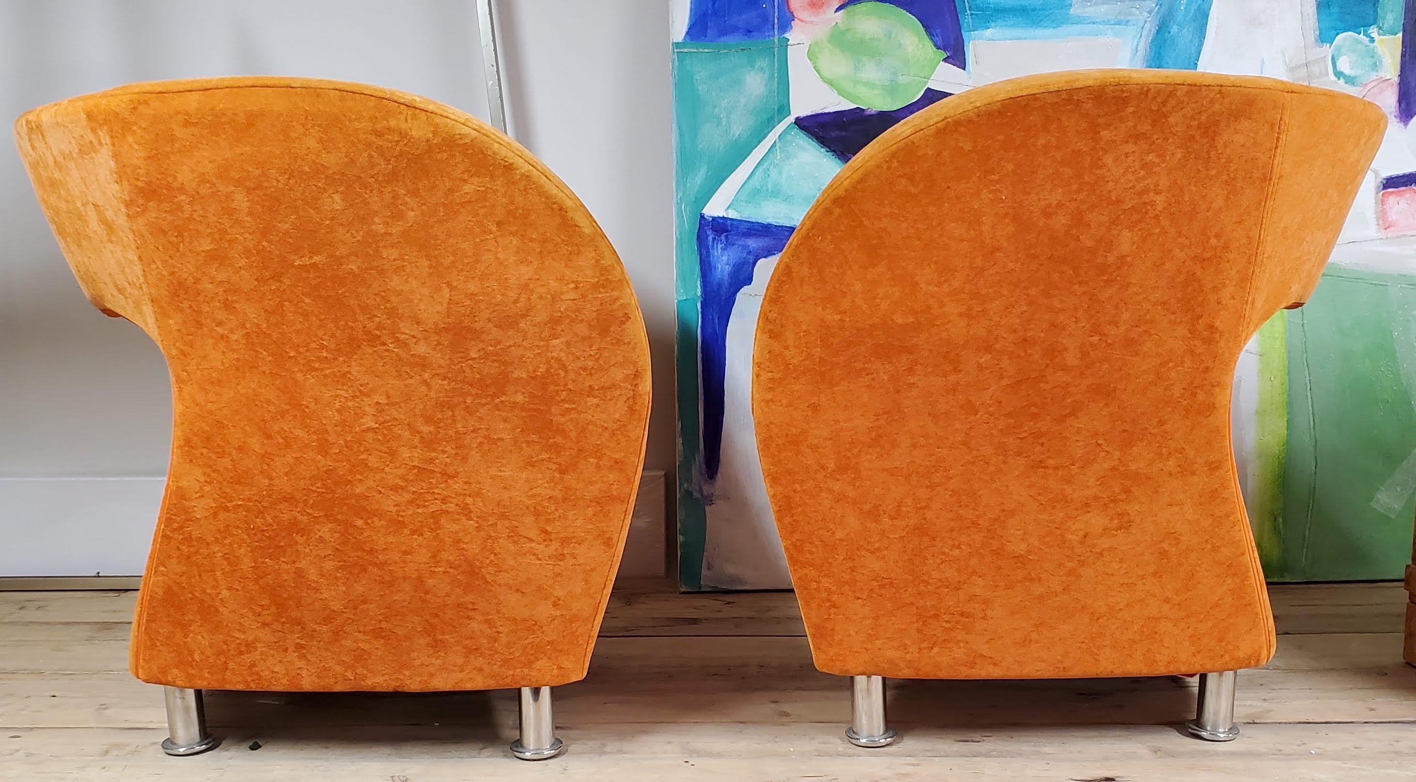 Modern Pair of Orange Barrel Tube Salazar Lounge Club Chairs