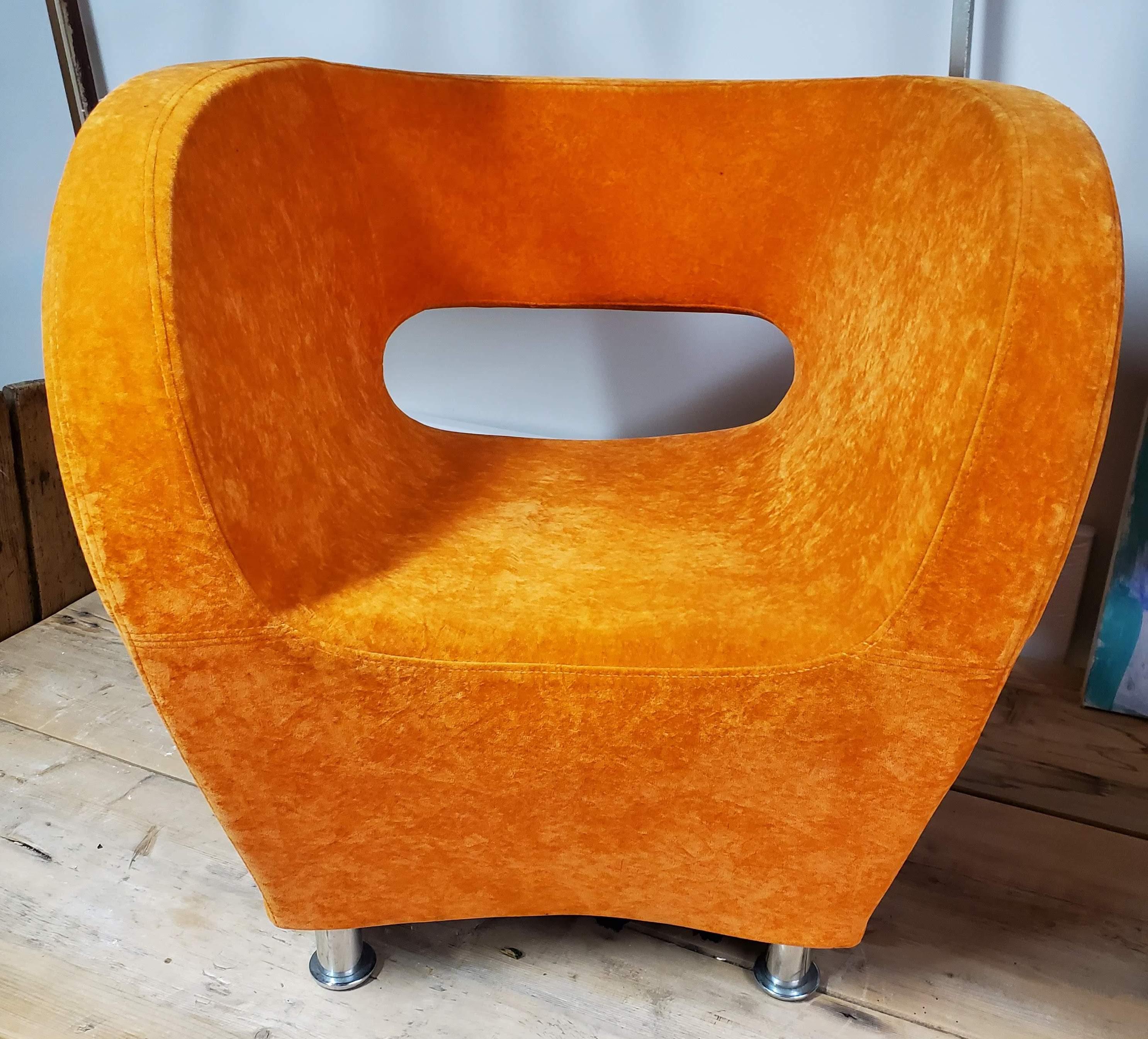 20th Century Pair of Orange Barrel Tube Salazar Lounge Club Chairs