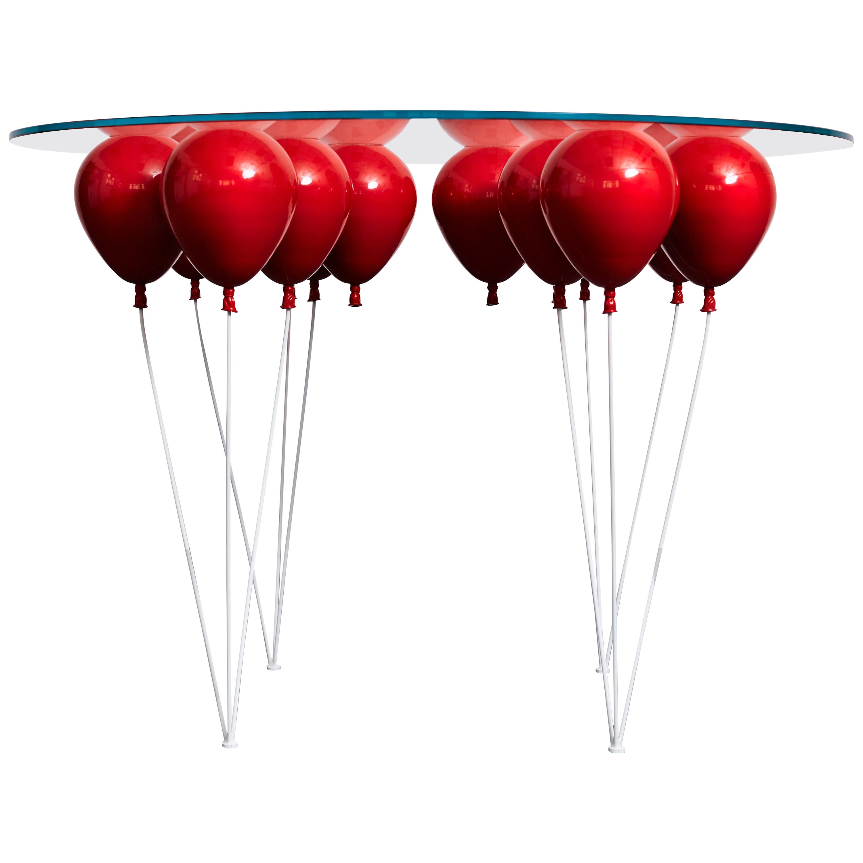 Table de salle à manger ronde moderne du 21e siècle en résine rouge à motif ballon en vente