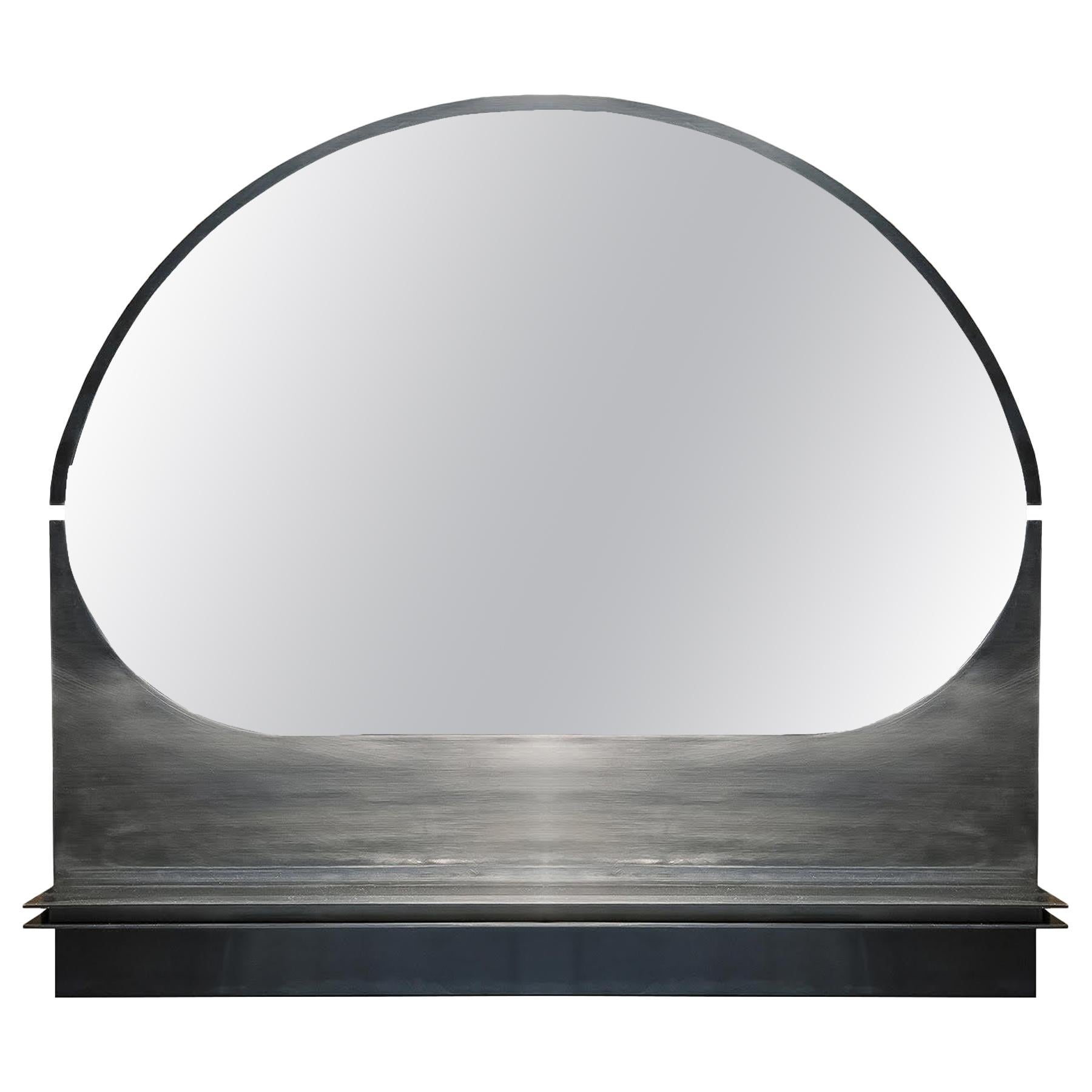 Modern, 21st Century, Stainless Steel, Bend, Wall Mirror, with Shelf For Sale