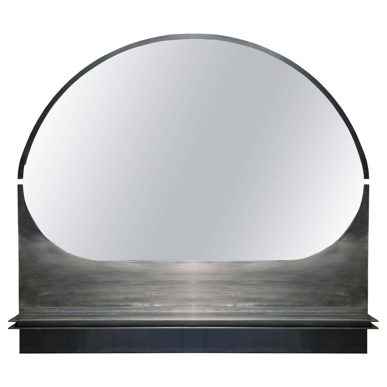 Modern, 21st Century, Stainless Steel, Bend, Wall Mirror, with Shelf ...