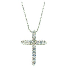 Modern 2.25 Carat Round Diamonds Cross Pendant 14k White Gold