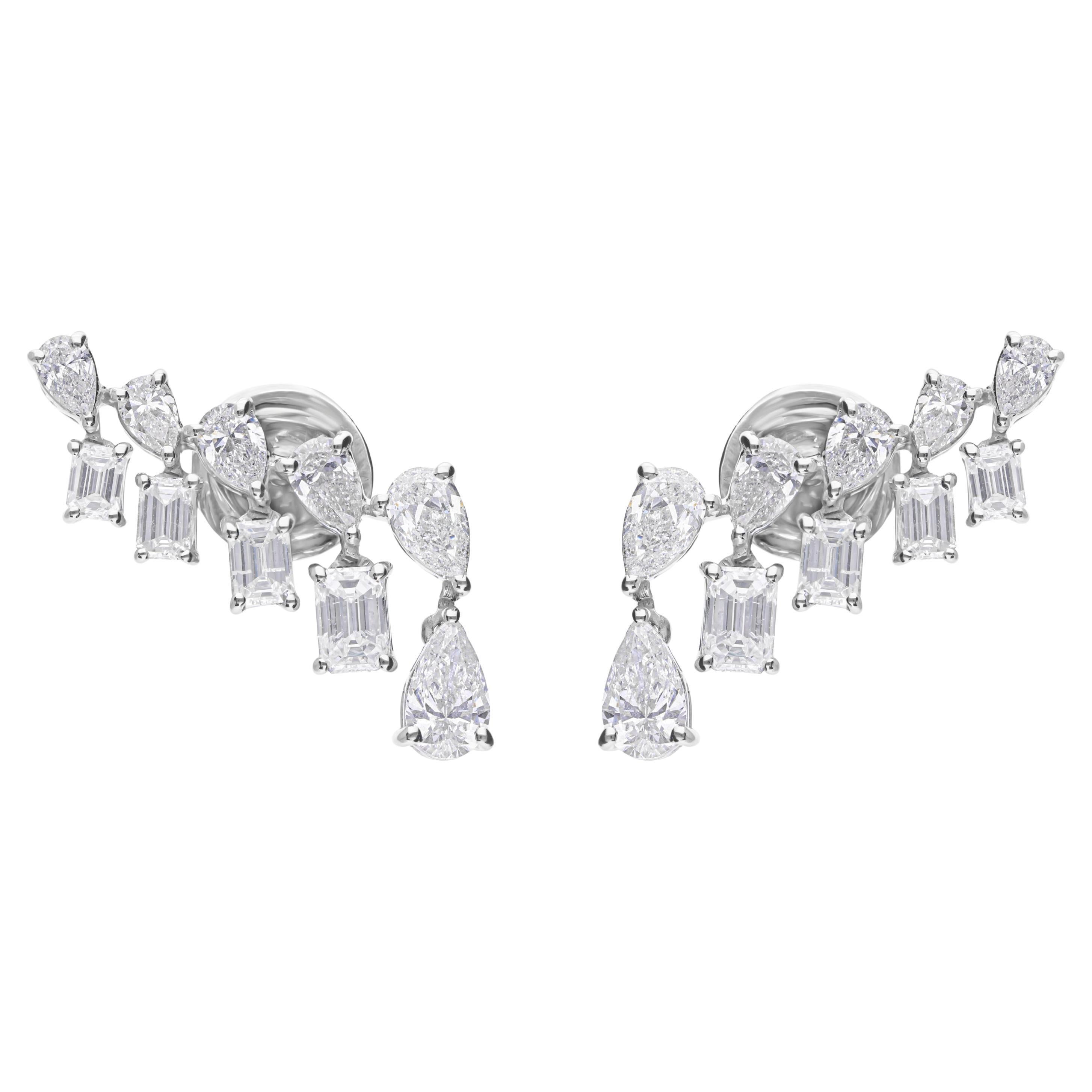 Boucles d'oreilles modernes 2.26 Carat SI/HI Diamond Cluster Ear Climber 14 Karat White Gold