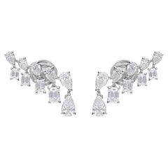 Boucles d'oreilles modernes 2.26 Carat SI/HI Diamond Cluster Ear Climber Gold 18 Karat White Gold