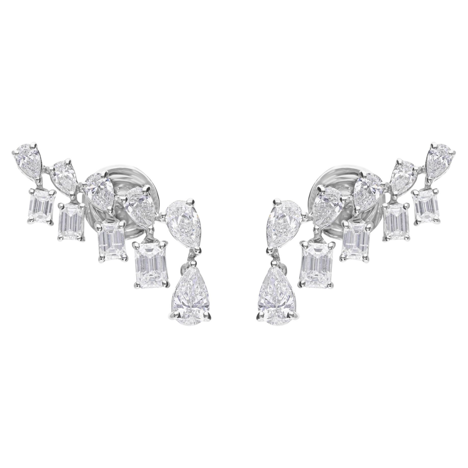 Modern 2.26 Carat SI/HI Diamond Cluster Ear Climber Earrings 18 Karat White Gold For Sale