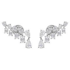 Modern 2.26 Carat SI/HI Diamond Cluster Ear Climber Earrings 18 Karat White Gold
